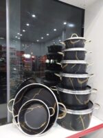 سرویس قابلمه تابه 14 پارچه  طرح سنگ هلنا مدل ماربل