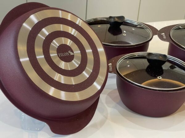 سرویس قابلمه تابه 8 پارچه فیلون طرح چدن شرکت هلنا - تصویر 3