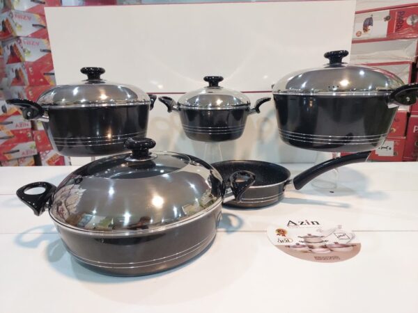 سرویس قابلمه و تابه ۹ پارچه آذین مدل درب استیل - تصویر 7