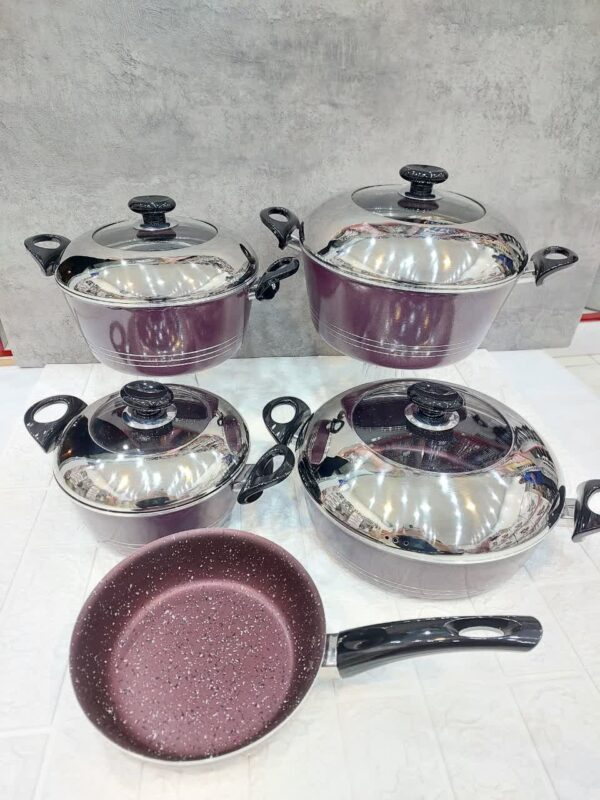 سرویس قابلمه و تابه ۹ پارچه آذین مدل درب استیل - تصویر 5