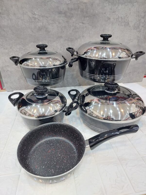 سرویس قابلمه و تابه ۹ پارچه آذین مدل درب استیل - تصویر 2