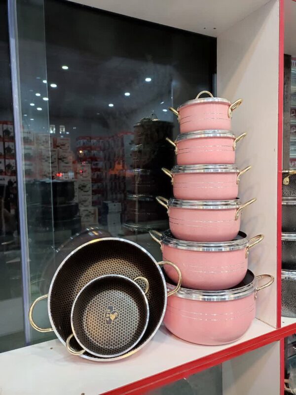 سرویس قابلمه 14 پارچه هلنا دسته طلایی - تصویر 3