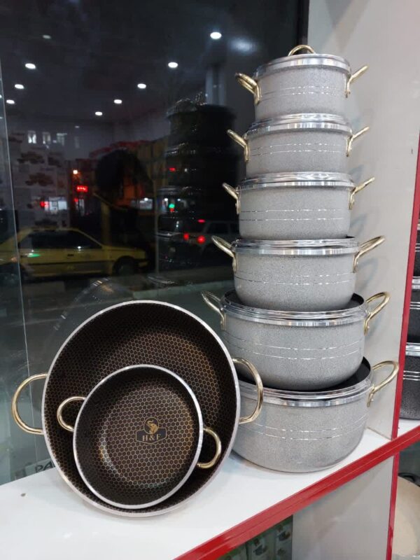 سرویس قابلمه 14 پارچه هلنا دسته طلایی - تصویر 4